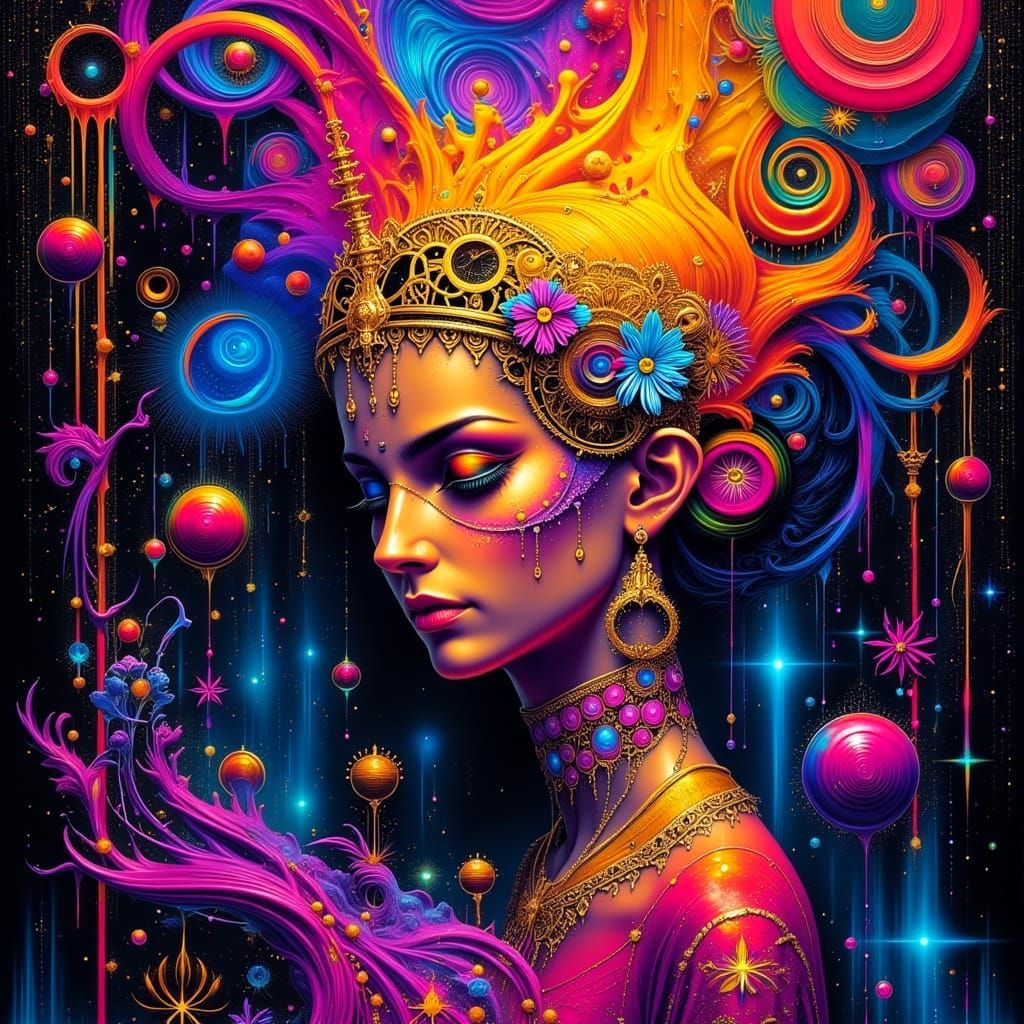 Surreal Egyptian Dreamscape in Neon Digital Art