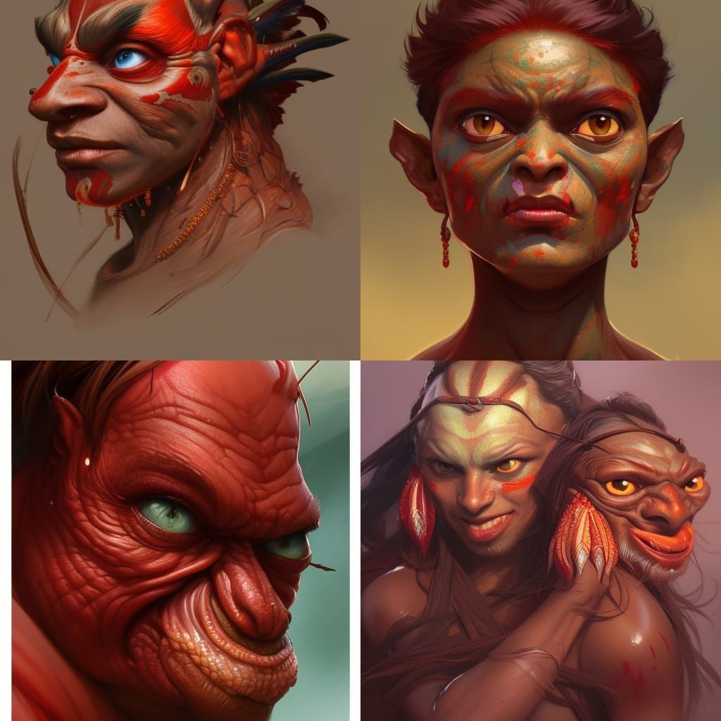 Red-Skinned Goblins Portrait in Hyperdetailed Style