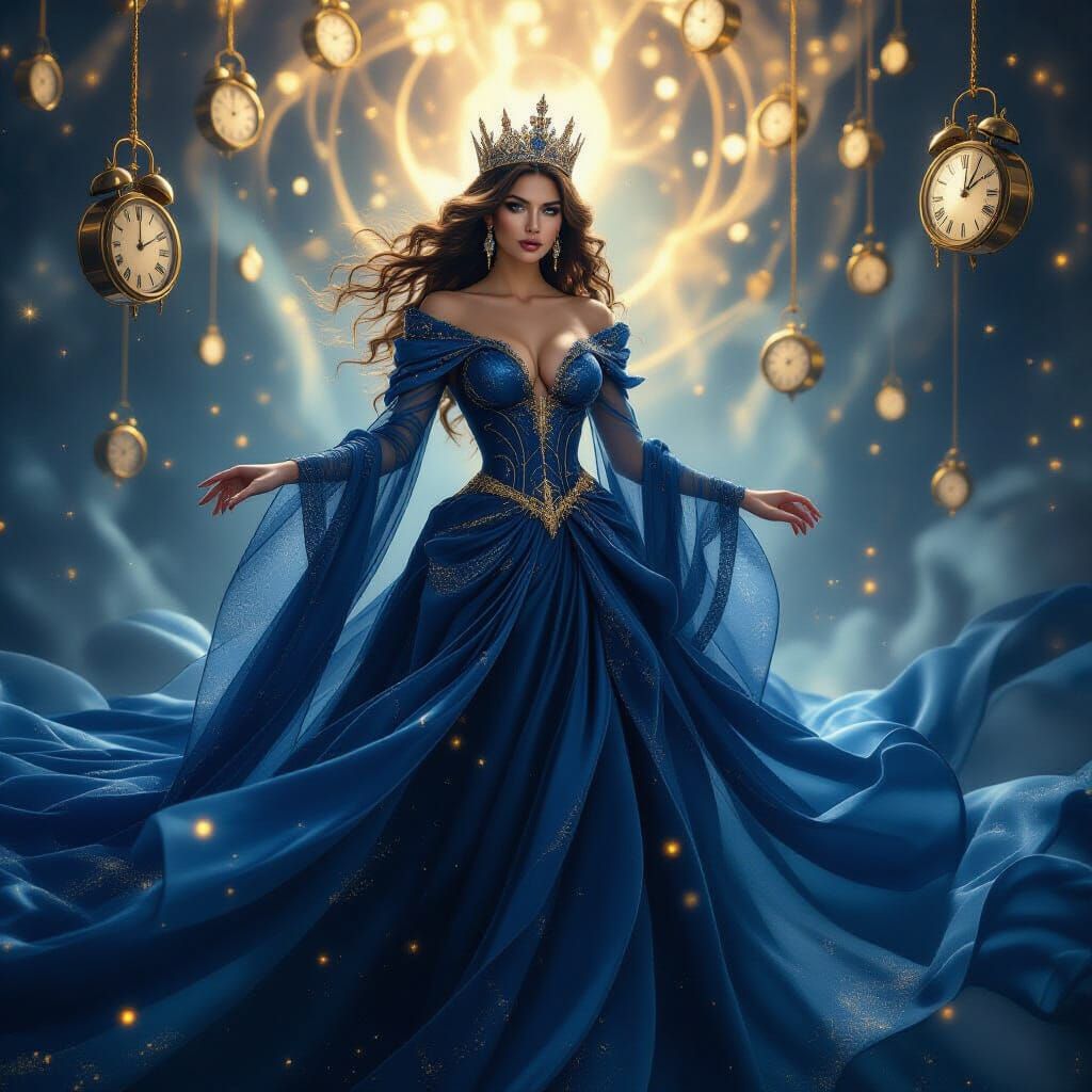 Regal Queen of Time in Ethereal Nebula Portrait