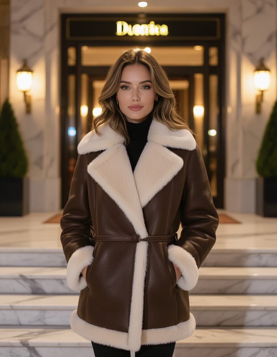 Elegant Fashion Model at Luxury Restaurant Entrance