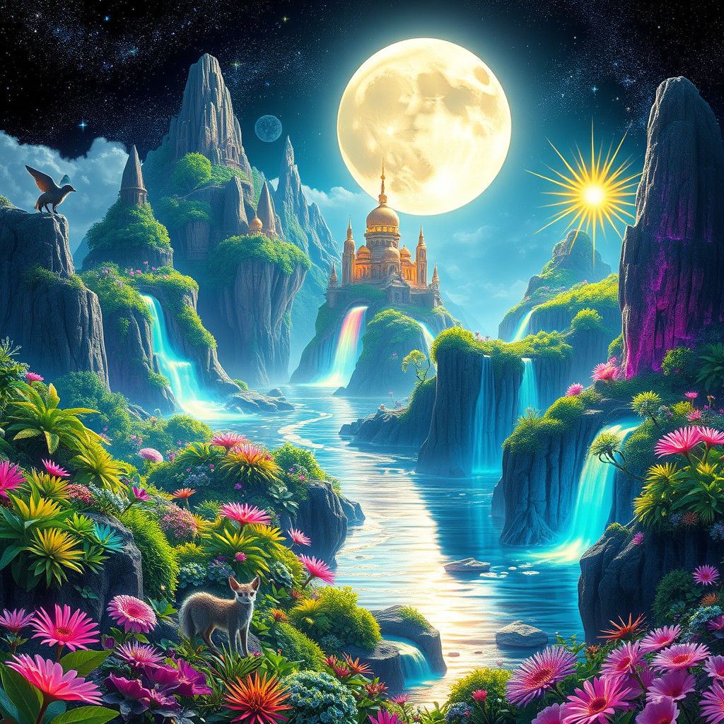 Magical Floating Islands in Dreamlike Landscape