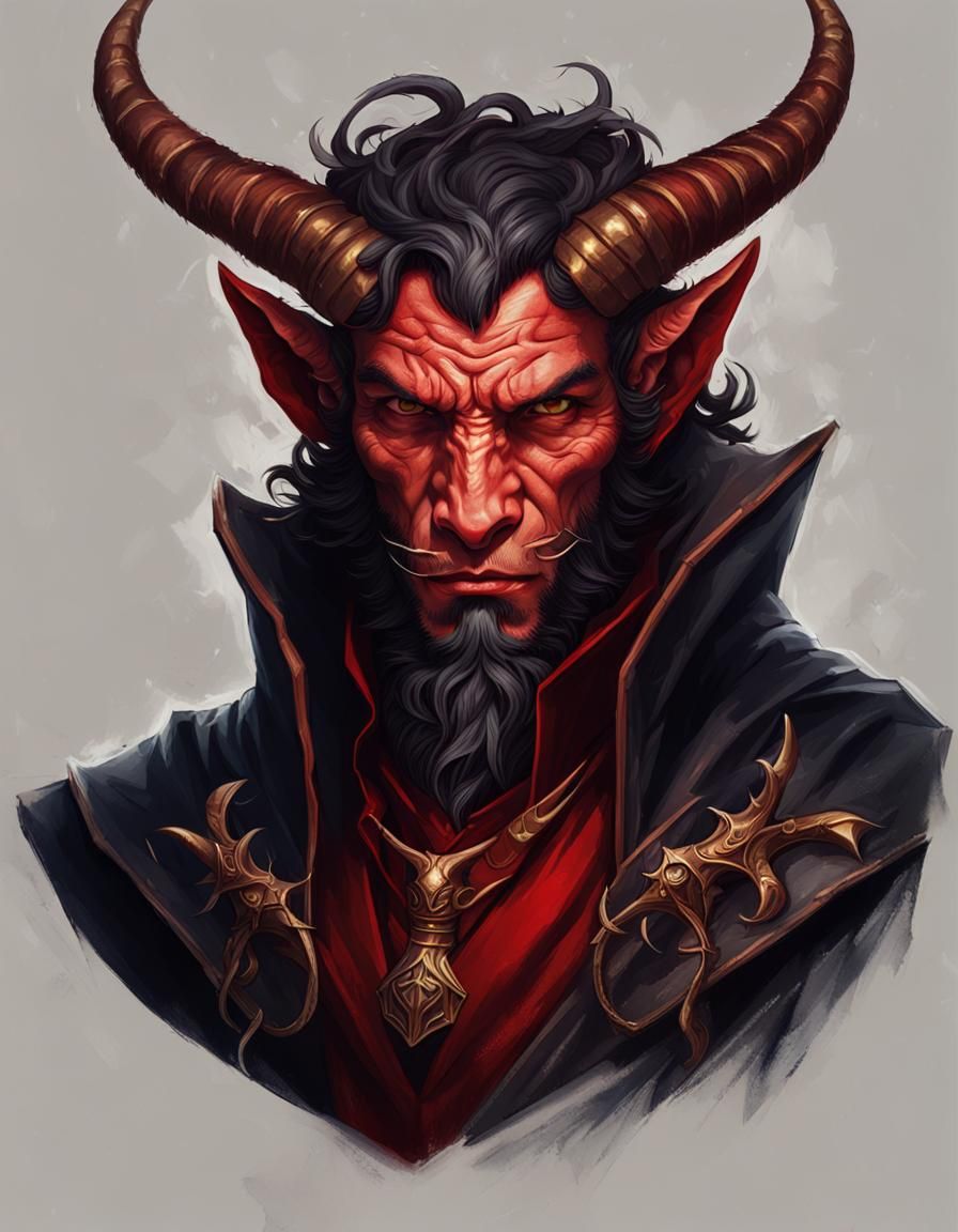 Noble Red Tiefling Portrait with Dark Cloak in HDR