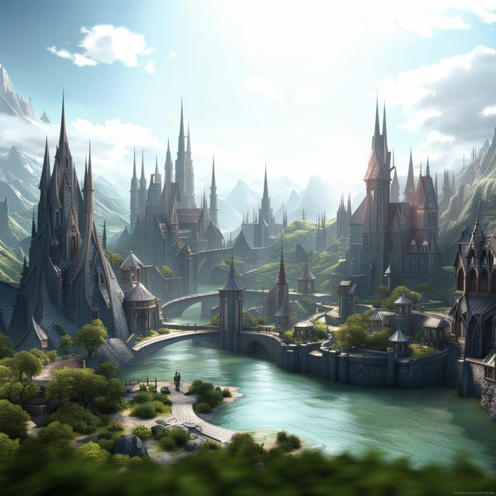 Detailed 8k Elven City Matte Painting