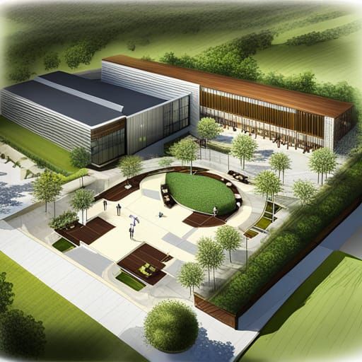 Modern Conference Center Site Plan in Detailed Digital Art