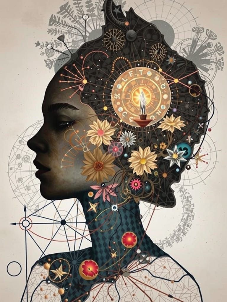 Ethereal Woman in Geometric Abstract Beauty