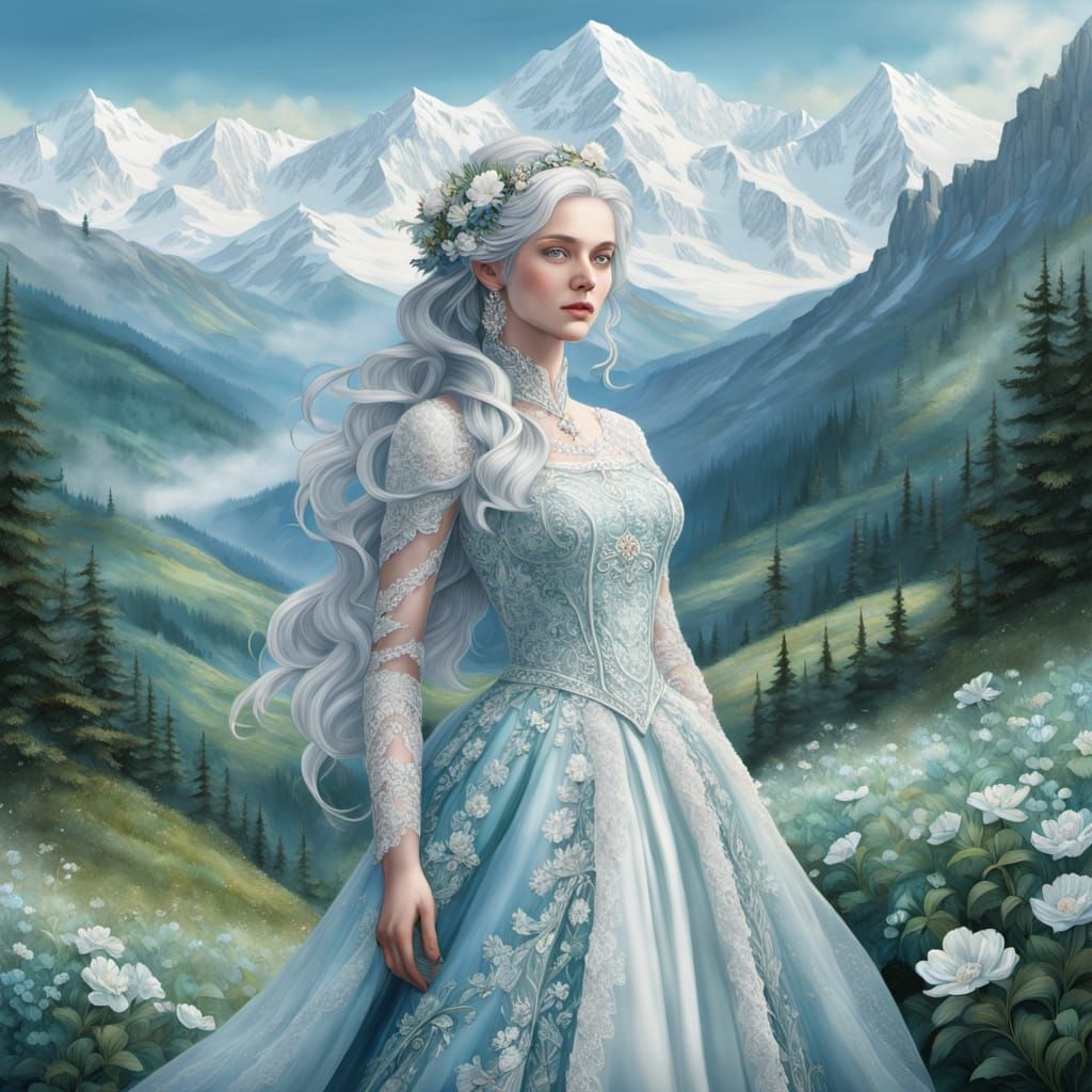 Ethereal Woman in Baroque Fantasy Landscape