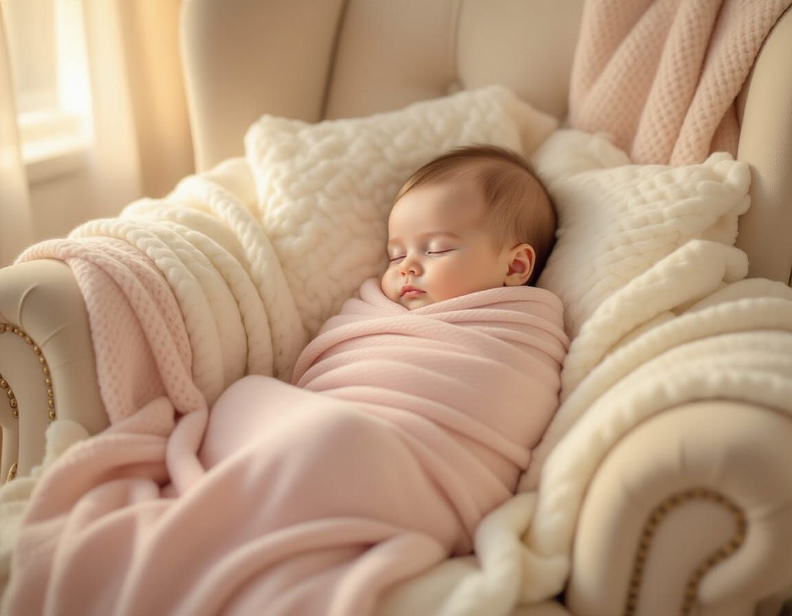 Serene Baby Sleeping in Armchair with Golden Light