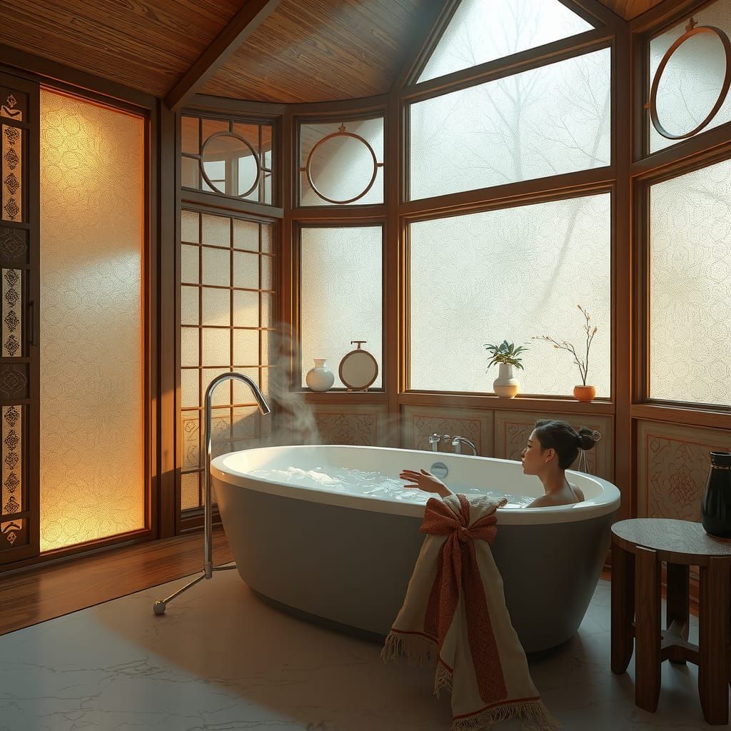 Harmonious Scandinavian-Somali Bath Scene in Anime Art