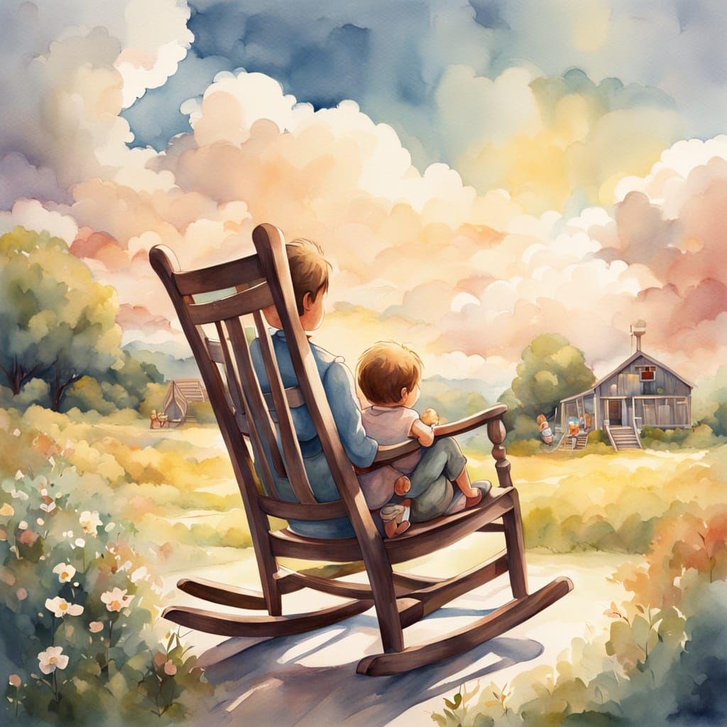 Giant Rocking Chair Family in Watercolor Style