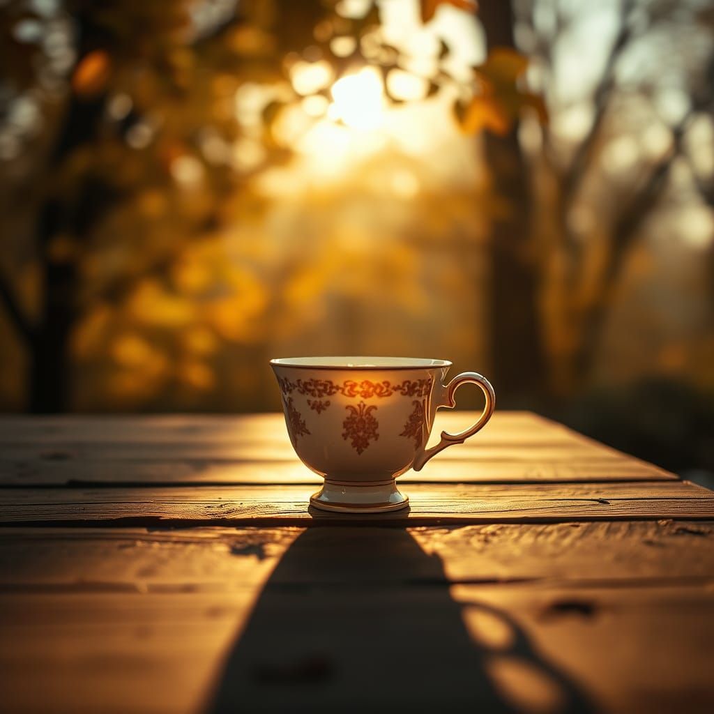 Autumnal Teacup Still Life with Cinematic Lighting