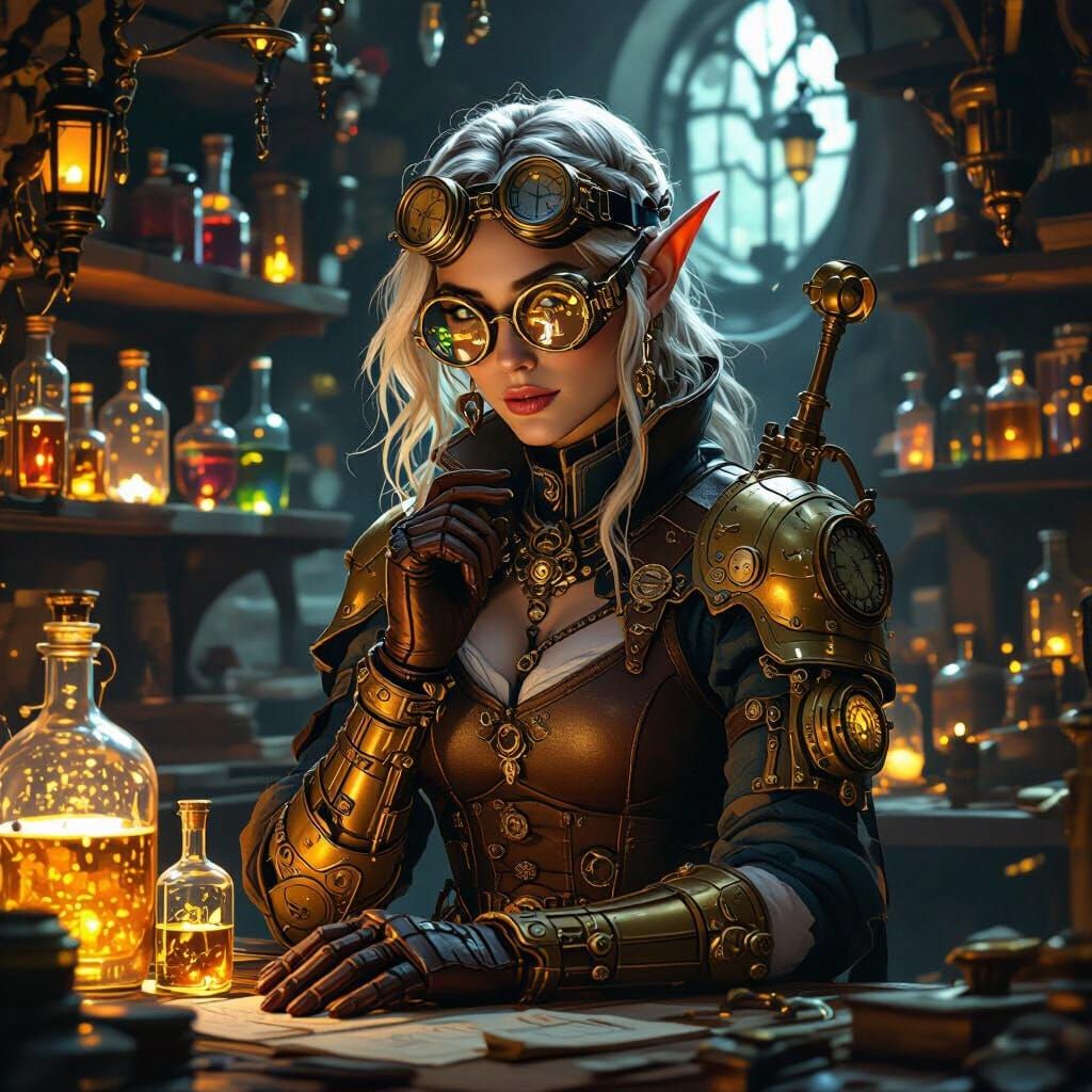 High Elf Artificer in Mystical Laboratory, Golden Light