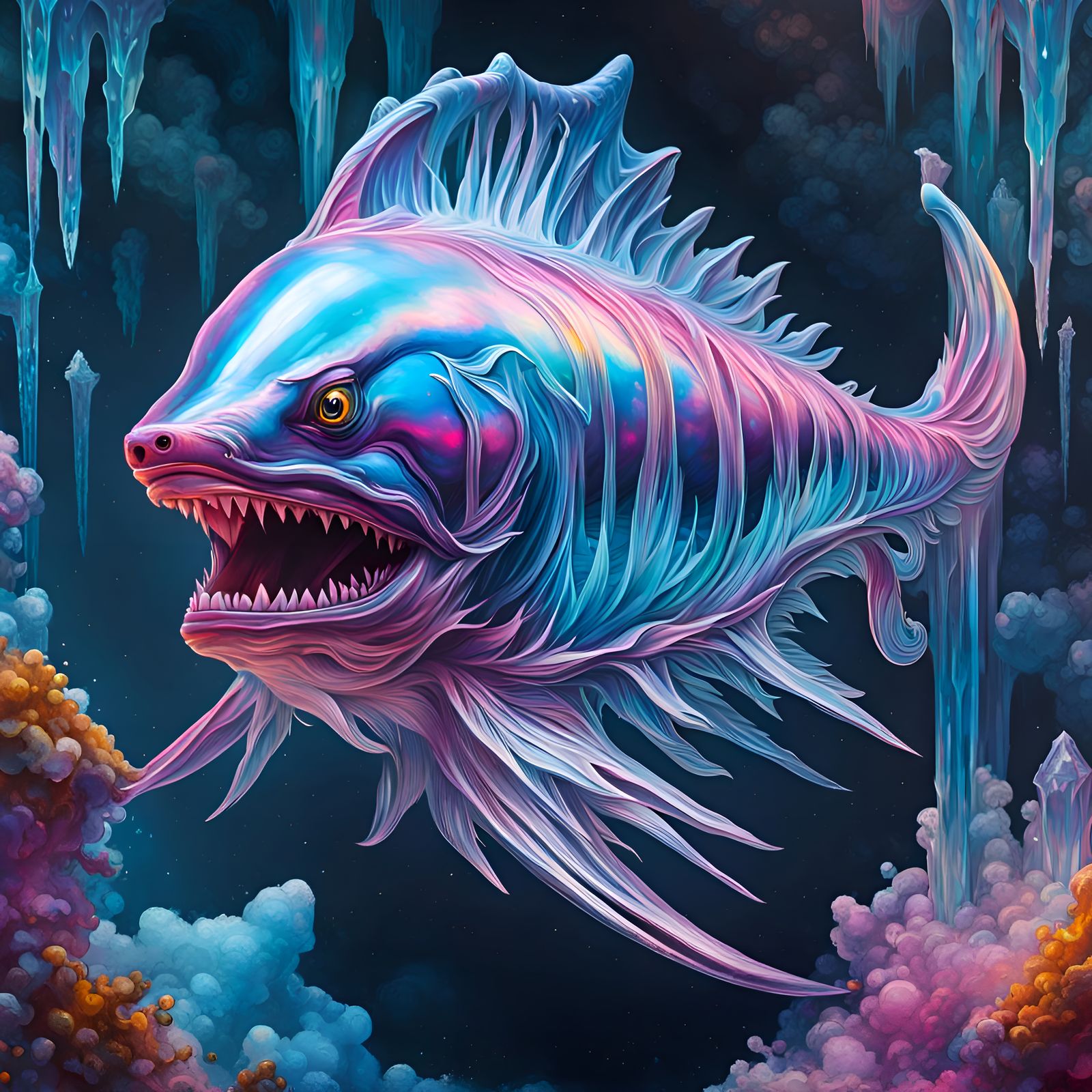 Hyperrealistic Ice Crystal Leviathan Hologram in Graffiti Ar...