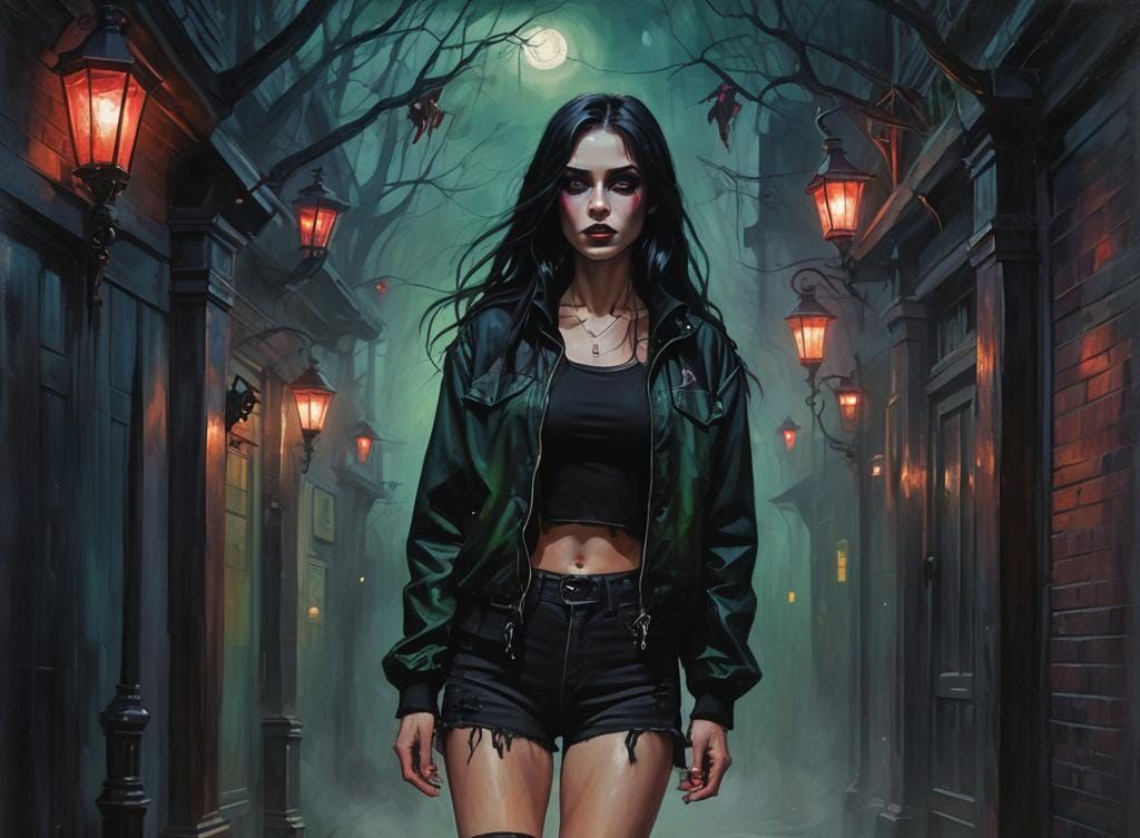 Girl with Fangs and Red Eyes in Fantasy Art