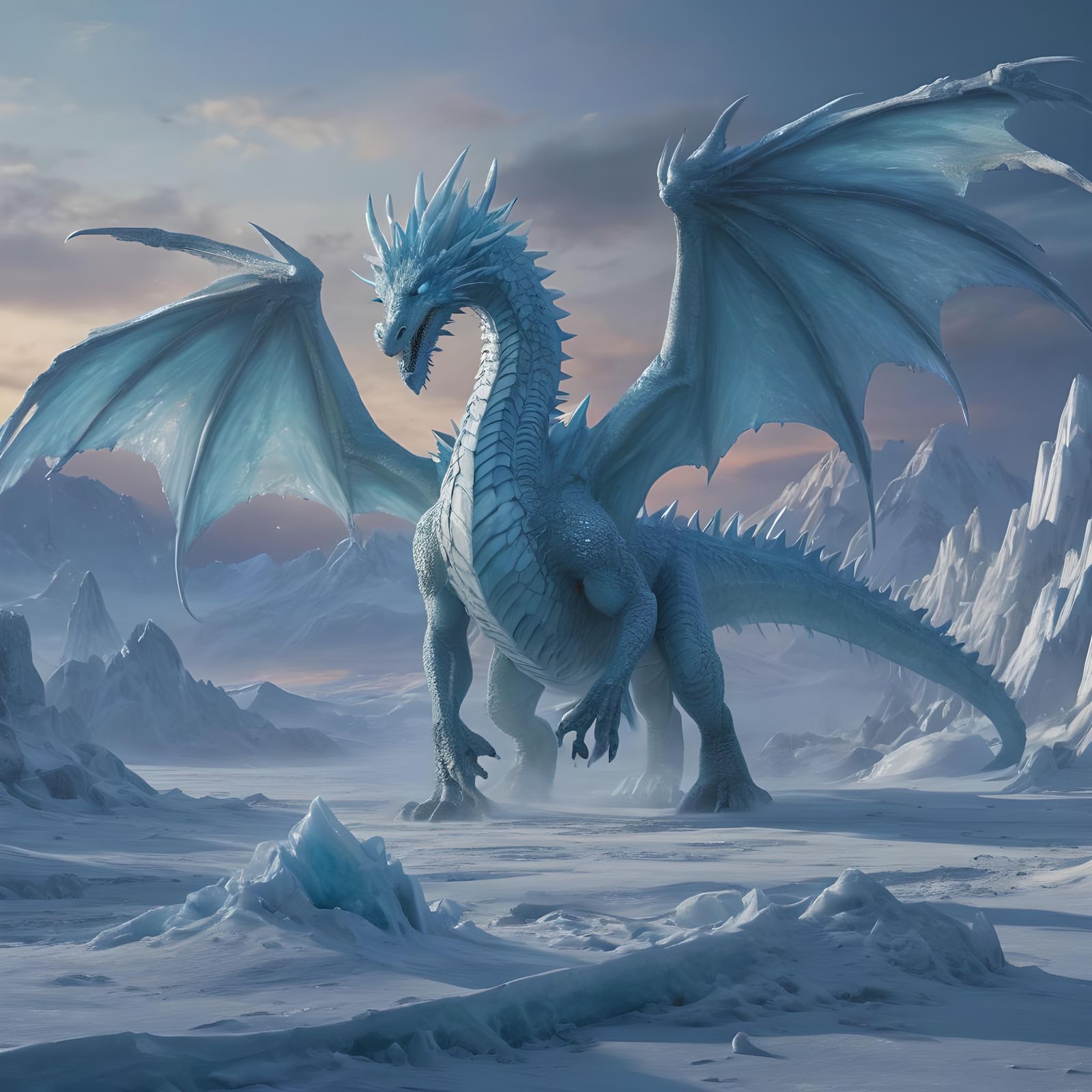 Majestic Ice Dragon Awakens in Frozen Wasteland