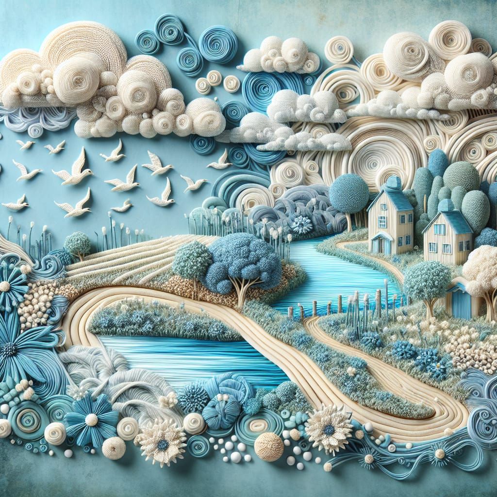 Dreamy Embroidery Landscape in Impressionist Style