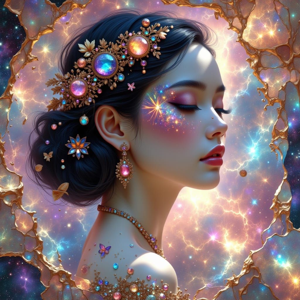 Porcelain Doll Woman in Dreamlike Pastel Nebulae