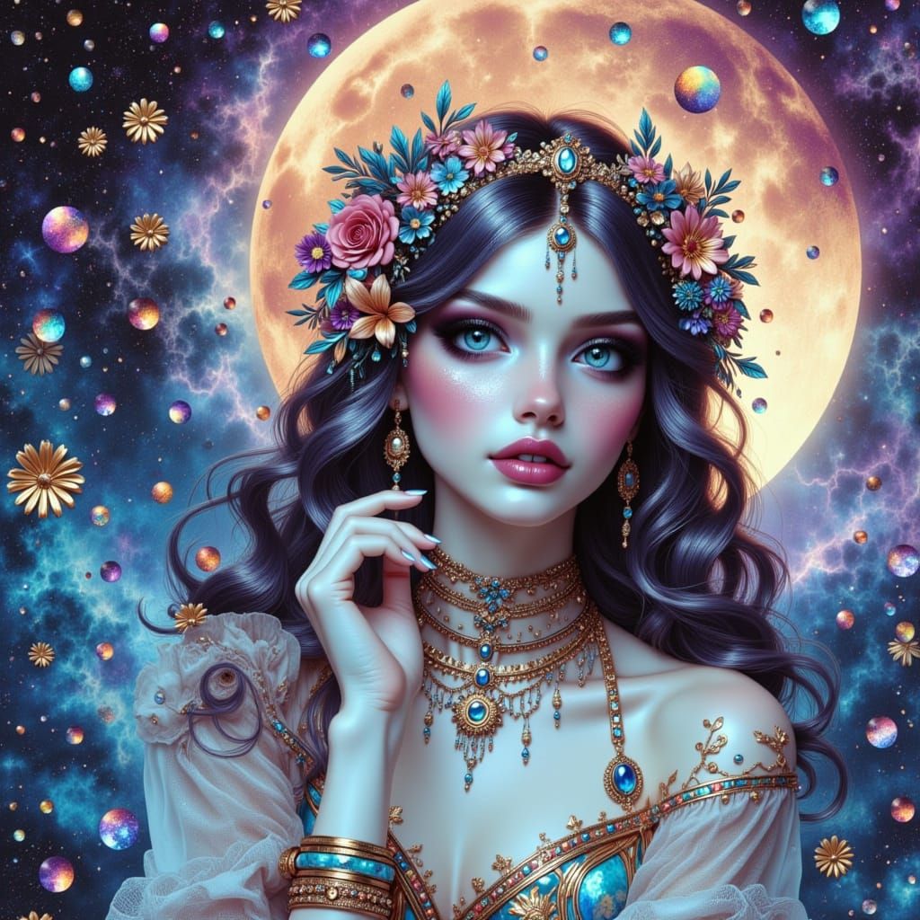 Porcelain Doll Woman in Dreamlike Pastel Nebula