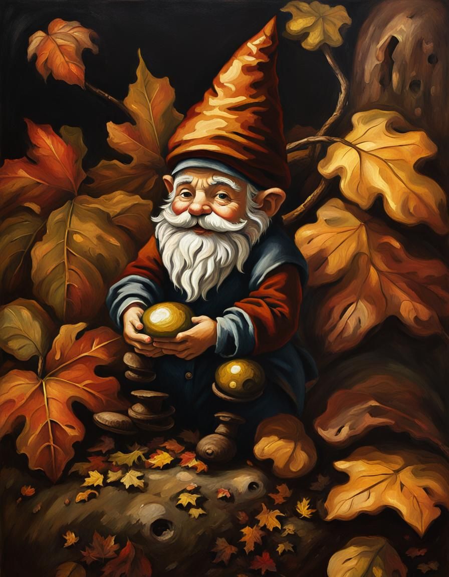 Gnome in Baroque Chiaroscuro Autumn Scene