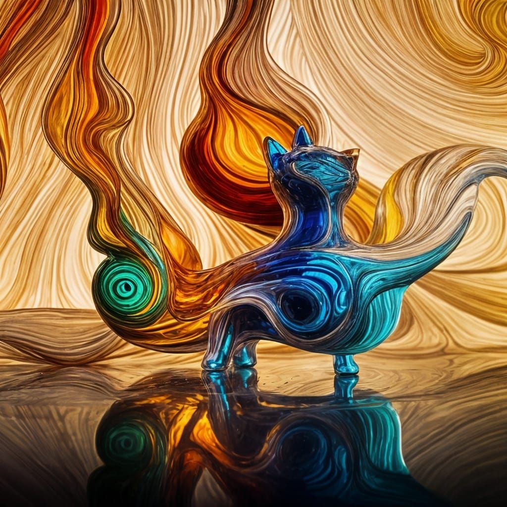 Glass Cat Figurine Inspired by Chihuly