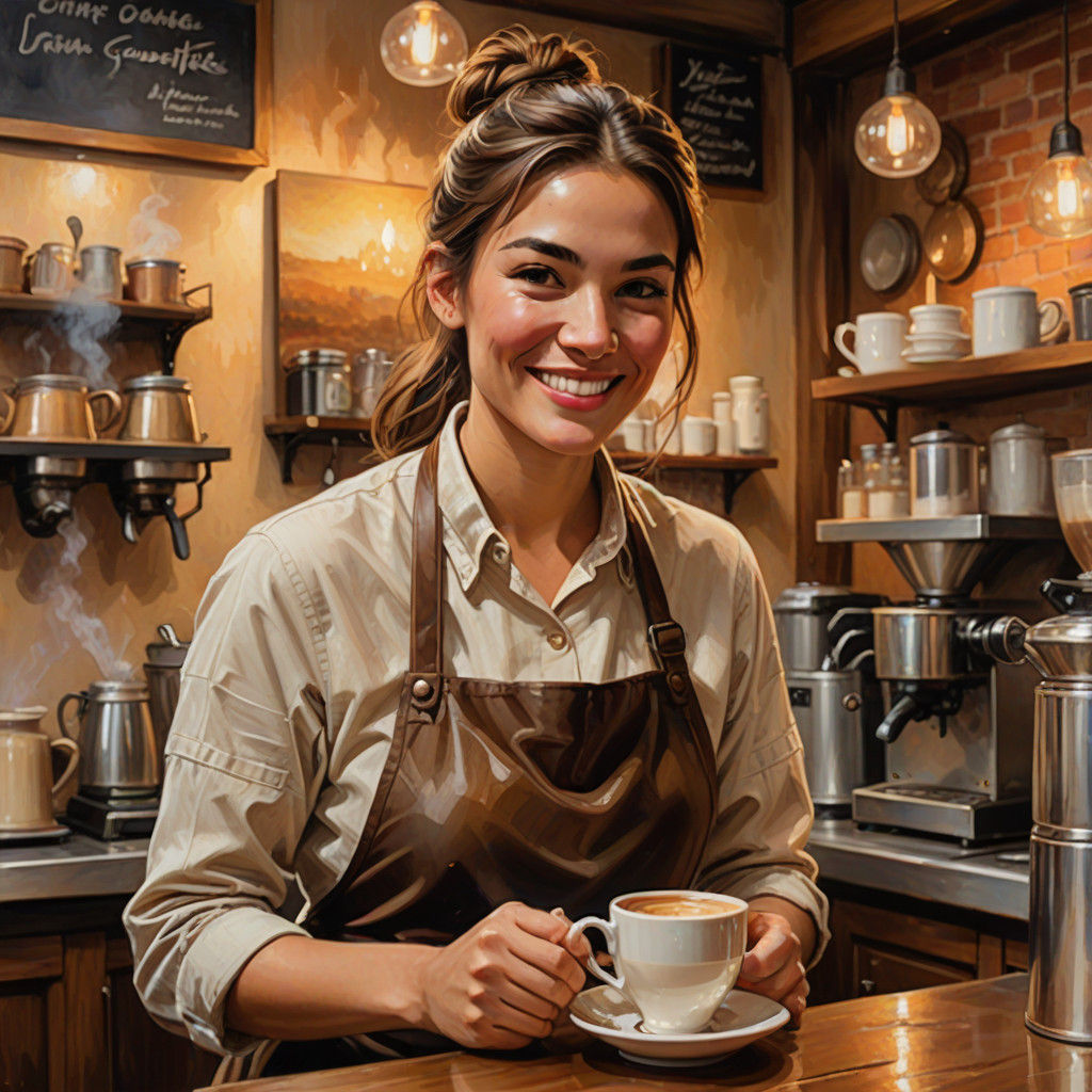 Cozy Female Barista in a Warm Coffee Shop Scene