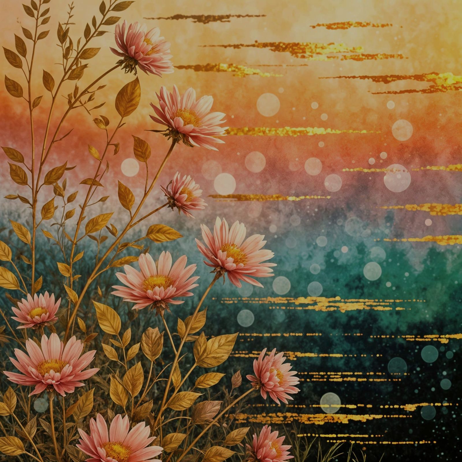 Surreal Bokeh Florals in Vibrant Sunset Hues