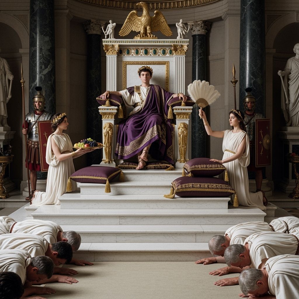 Emperor Caligula on Luxurious Throne in Palace