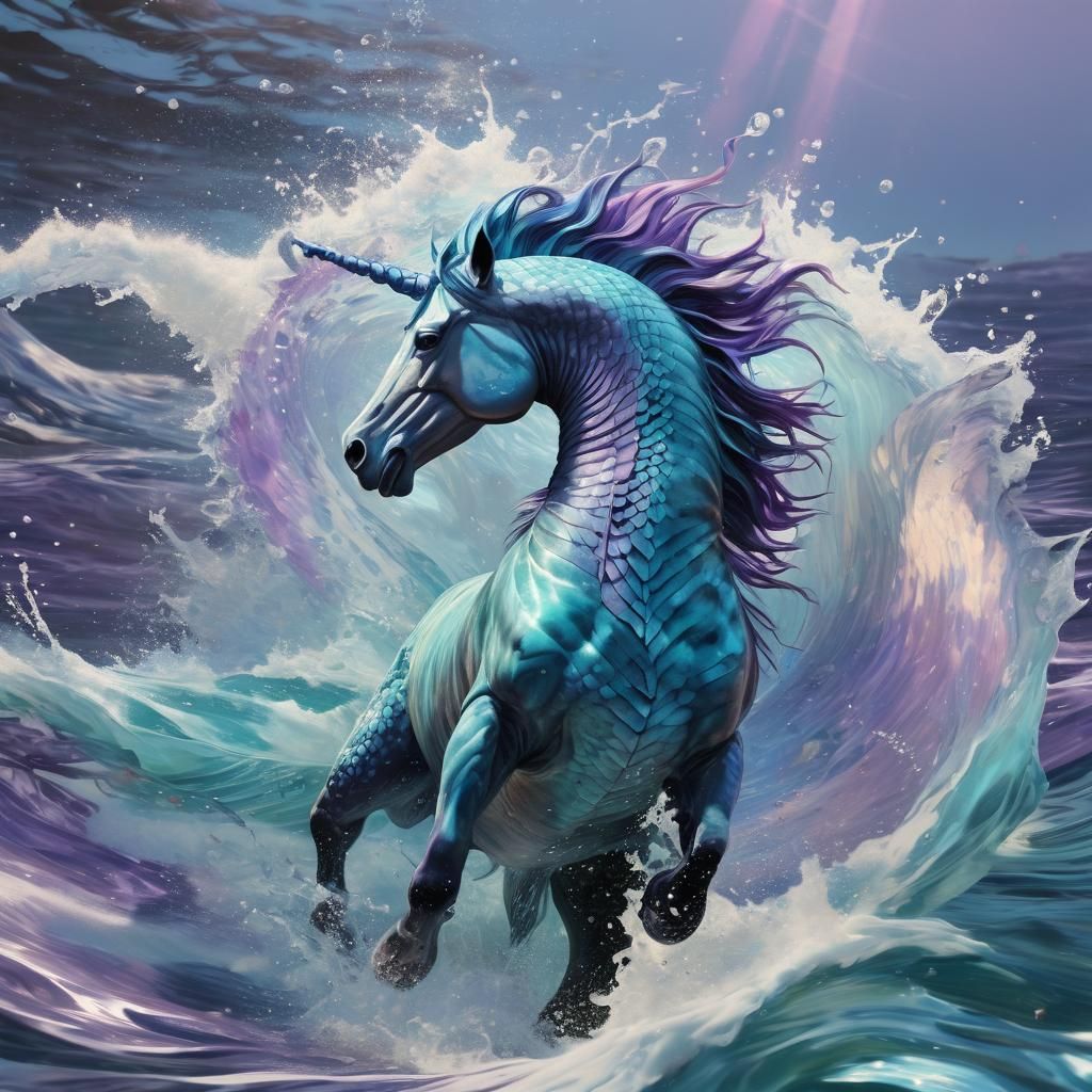 Aquatic Horse: A Hippocampus in Splash Art Style