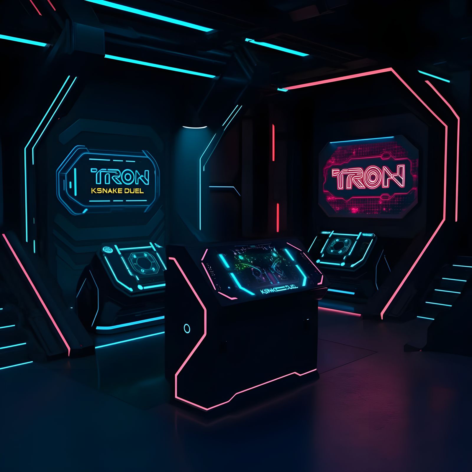 Cyberpunk Tron Game in Neon Lit Cyberspace