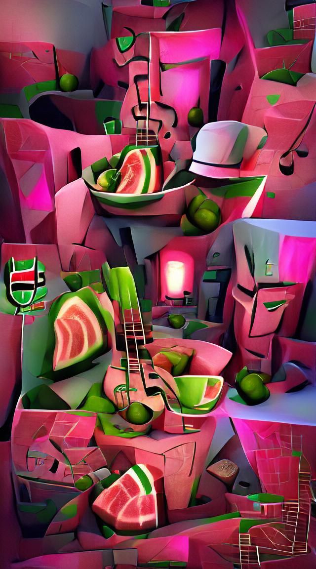 Cubist Jazz Watermelon in Neon Unreal Engine