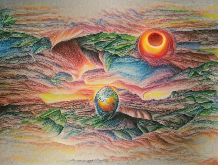 Orbital Sunrise Earth in Colored Pencil Style