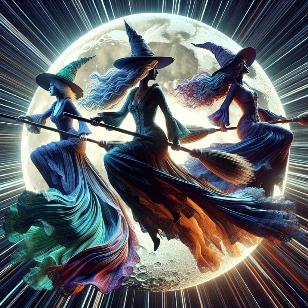 Witches' Flight: A Detailed 3D Digital Art Spectacle