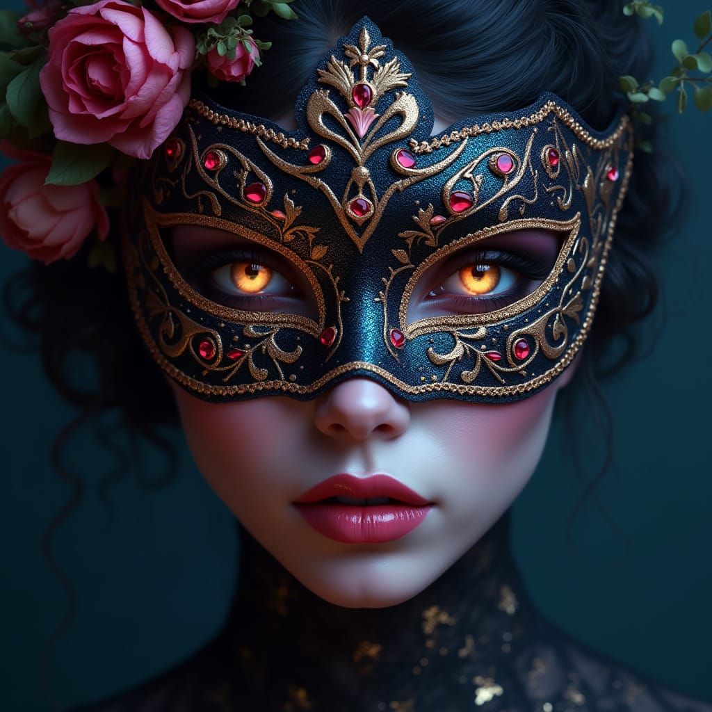 Mysterious Woman with Masquerade Mask in Cinematic Style