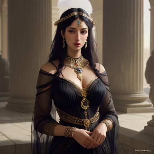 Realistic Priestess Portrait in Neoclassical Style