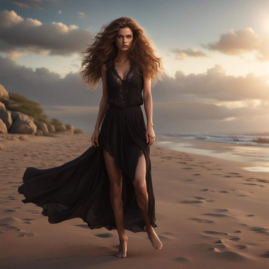 Lonely Model on Beach in 8K Resolution