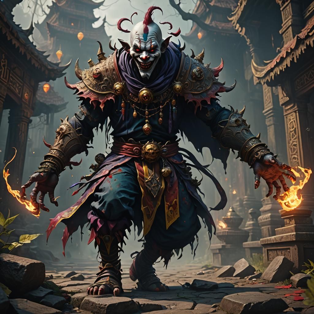 Shadow Demon Clown Monk in Detailed Matte Painting