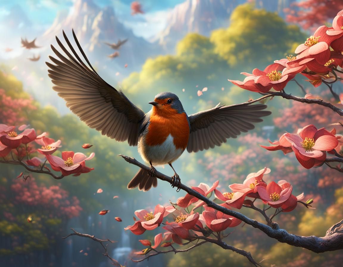 Robin in Spring Morning Fantasy Art