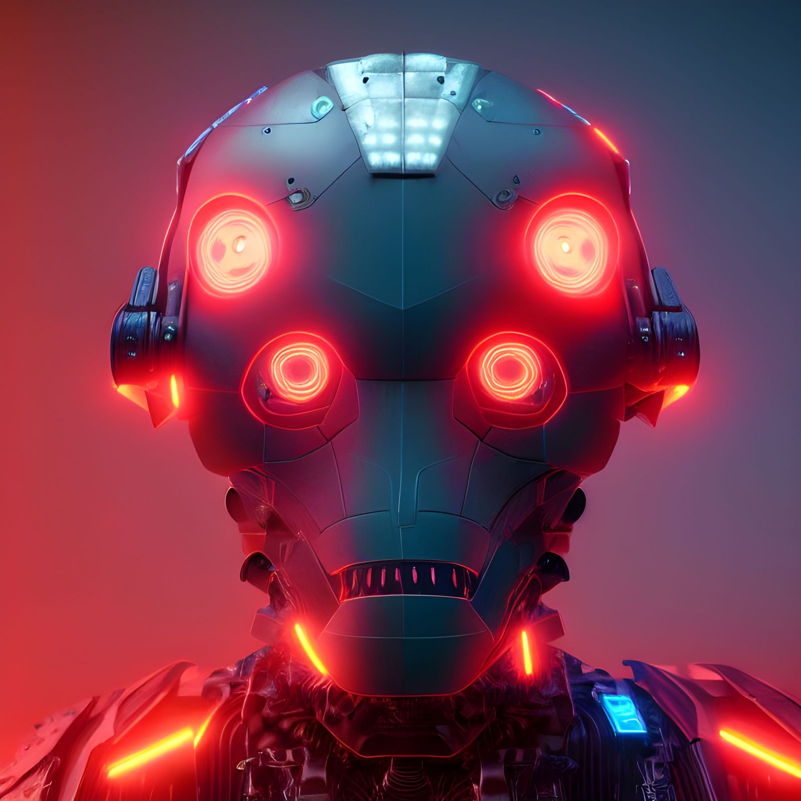 Armored Cyborg Head with Coral: Digital Sci-Fi Art