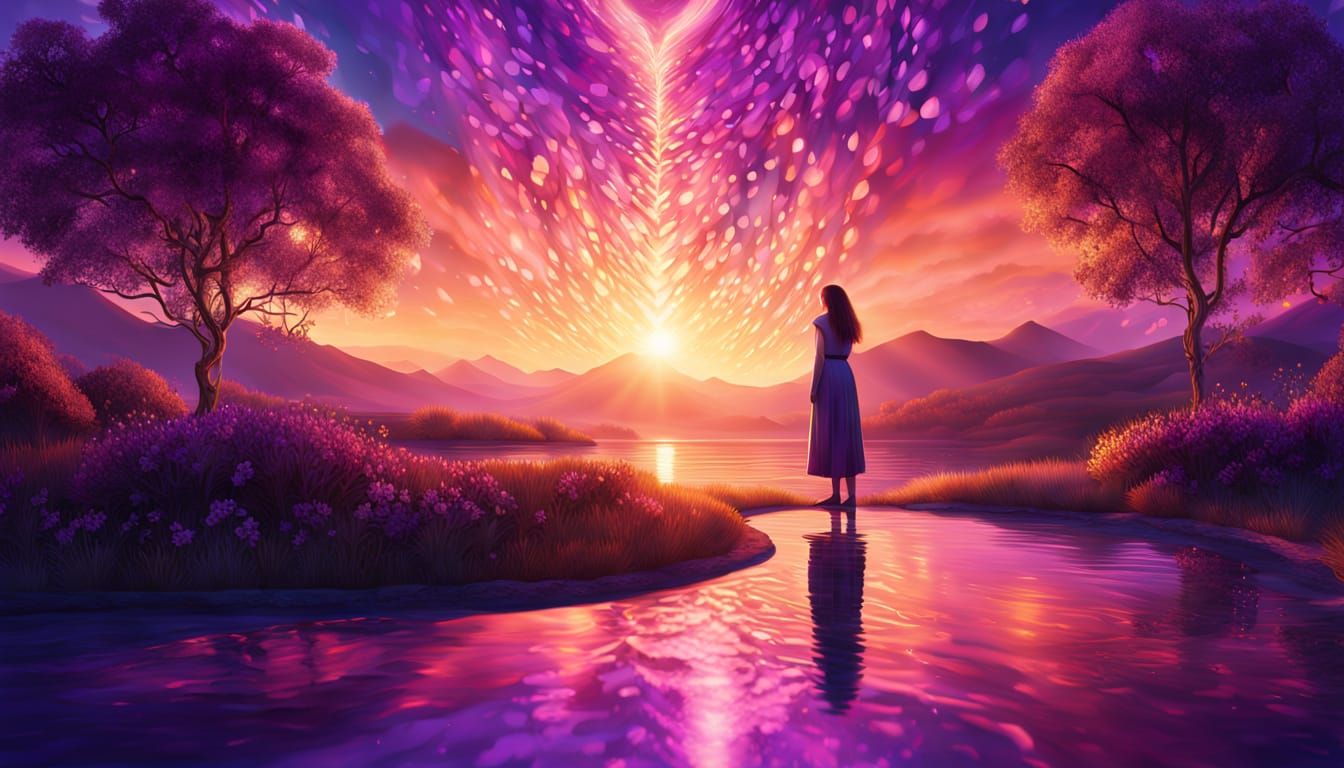 Ethereal Sunset Dreamscape in Vibrant, Dreamlike Quality