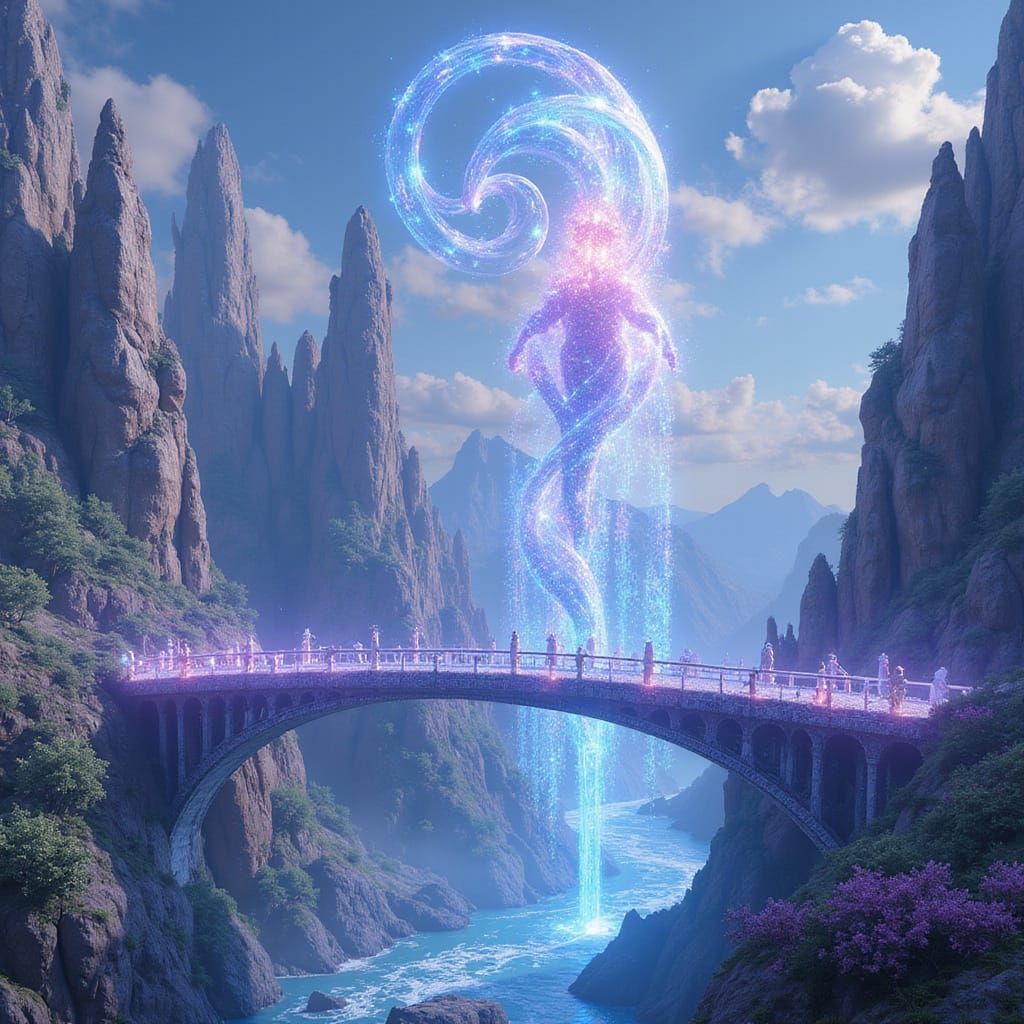 Ethereal Magic Bridge Across Alien Landscape