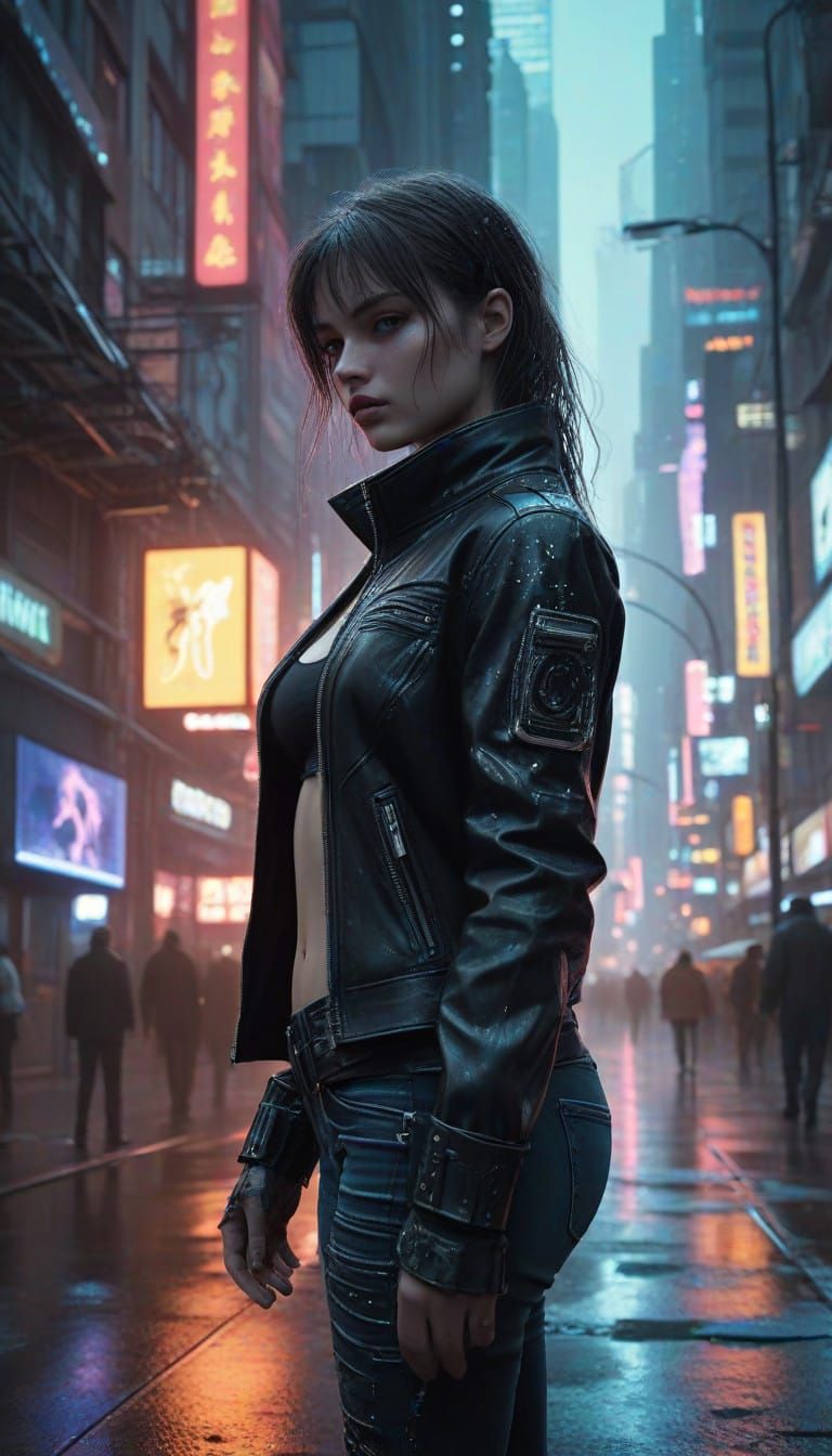 Cyberpunk Anthro Cyborg Lost in a Gritty Processor City