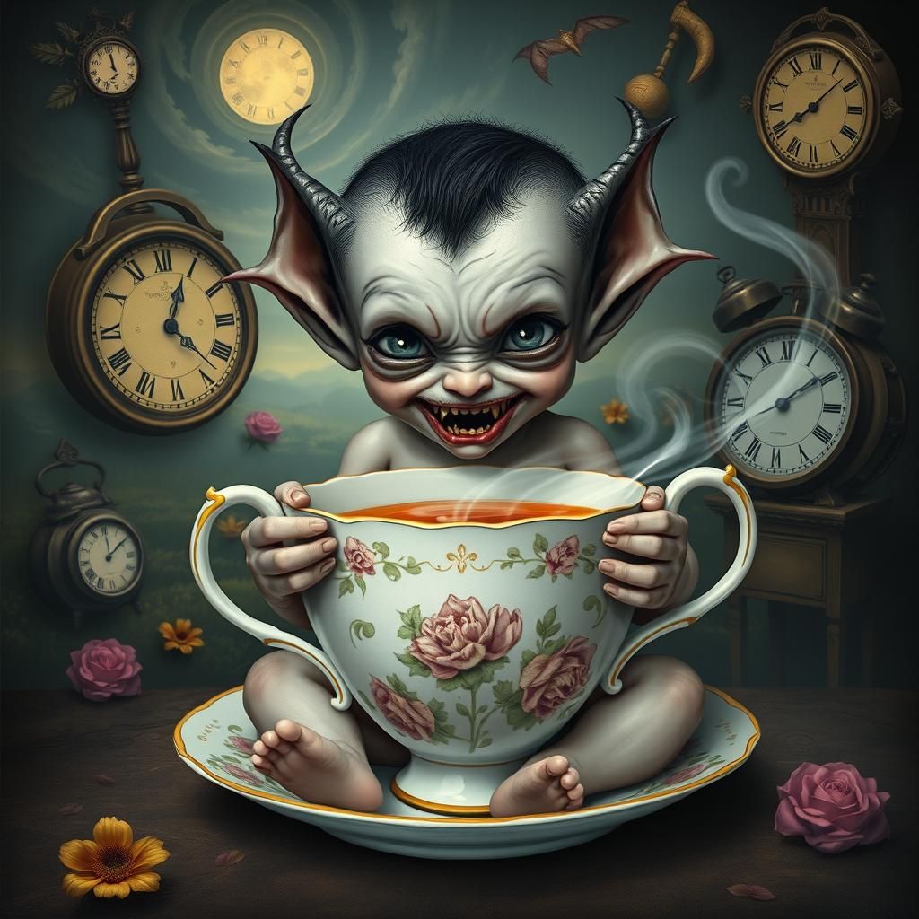 Adorable Nosferatu Infant in Surrealist Dreamscape