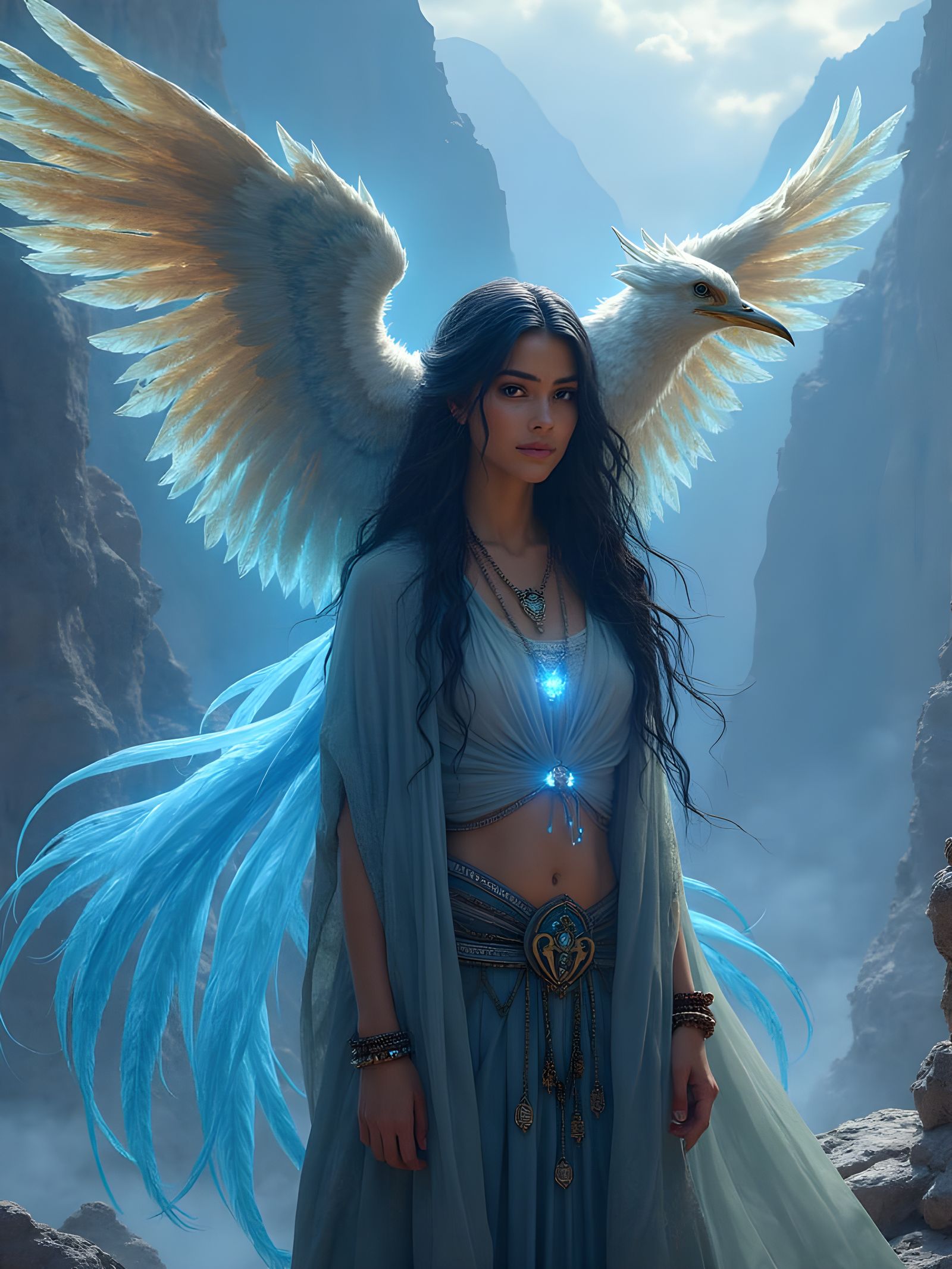 Fantasy Book Cover: Woman with Phoenix in Cinematic Style