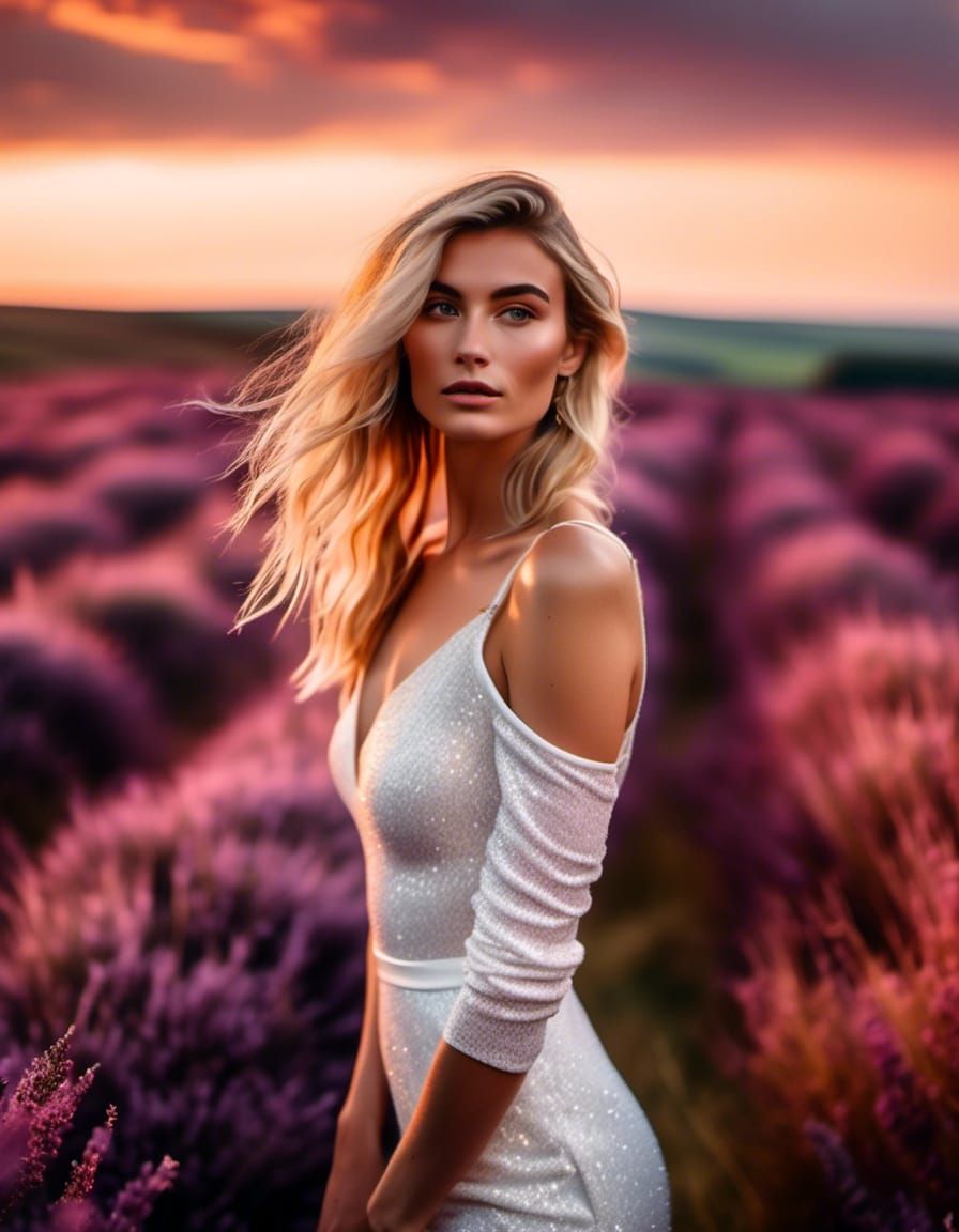 Blonde Woman in White Dress at Dawn