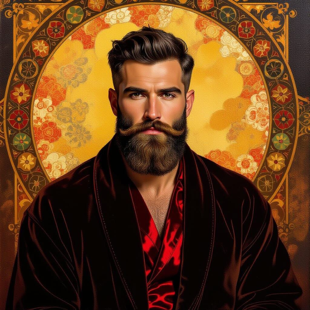 Bearded Man in Velvet Robe: Impressionist Portrait