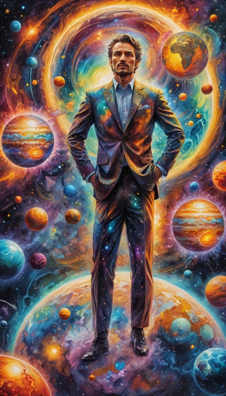 Astral Office Worker in Space, Cosmic Illustration