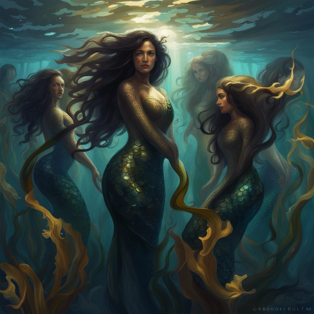 Moody Mermaid Group in a Sunken Palace