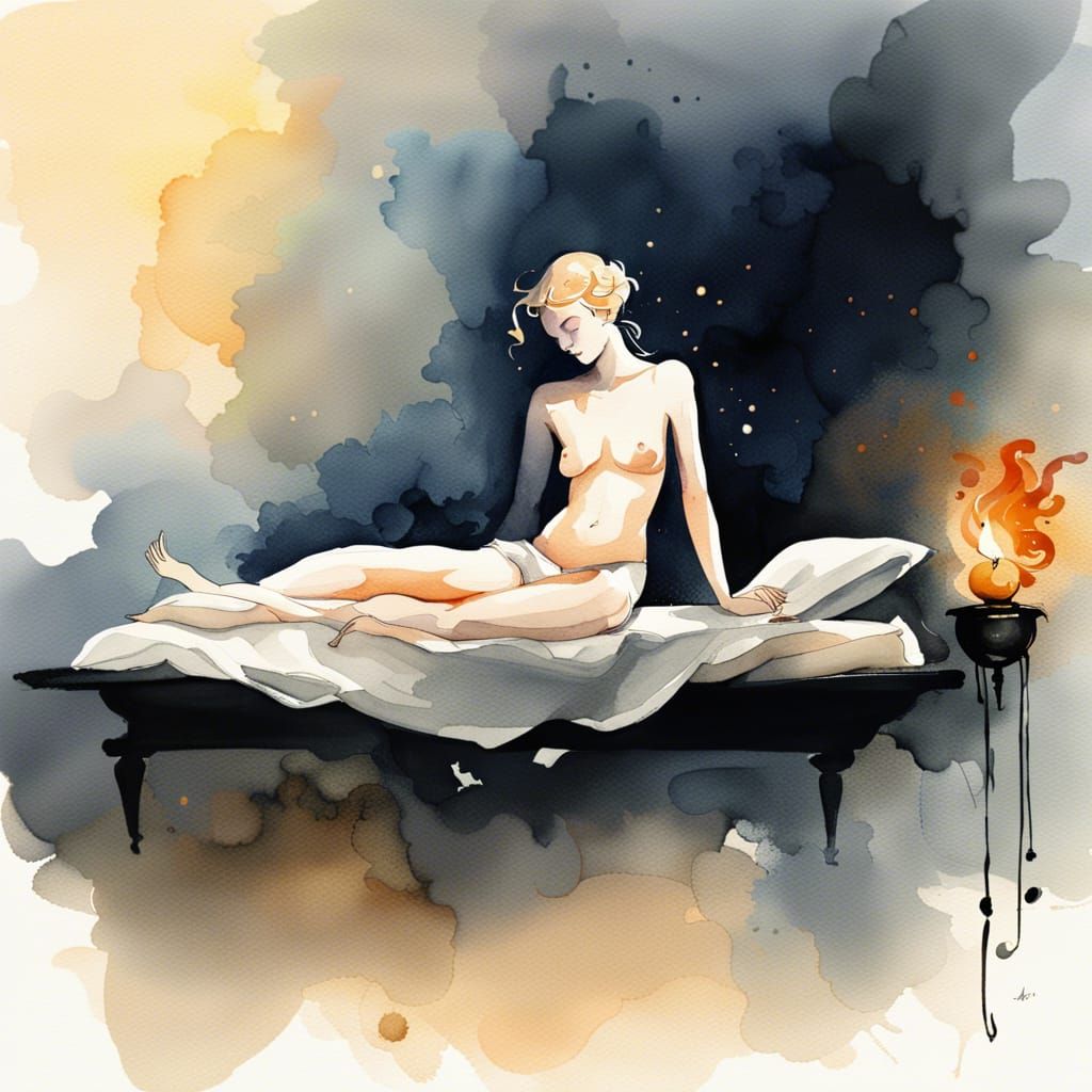 Eros in Watercolor Ink Illustration of Greek Mythology