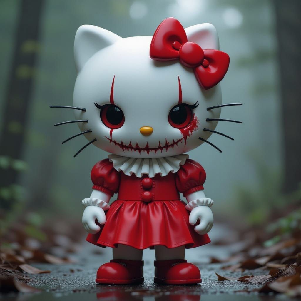 Hello Kitty Reimagined as Pennywise Horror Character