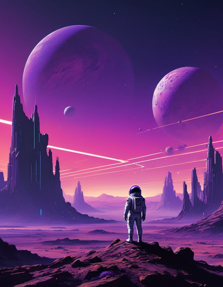 Astronaut on Alien Planet in 70s Sci-Fi Style