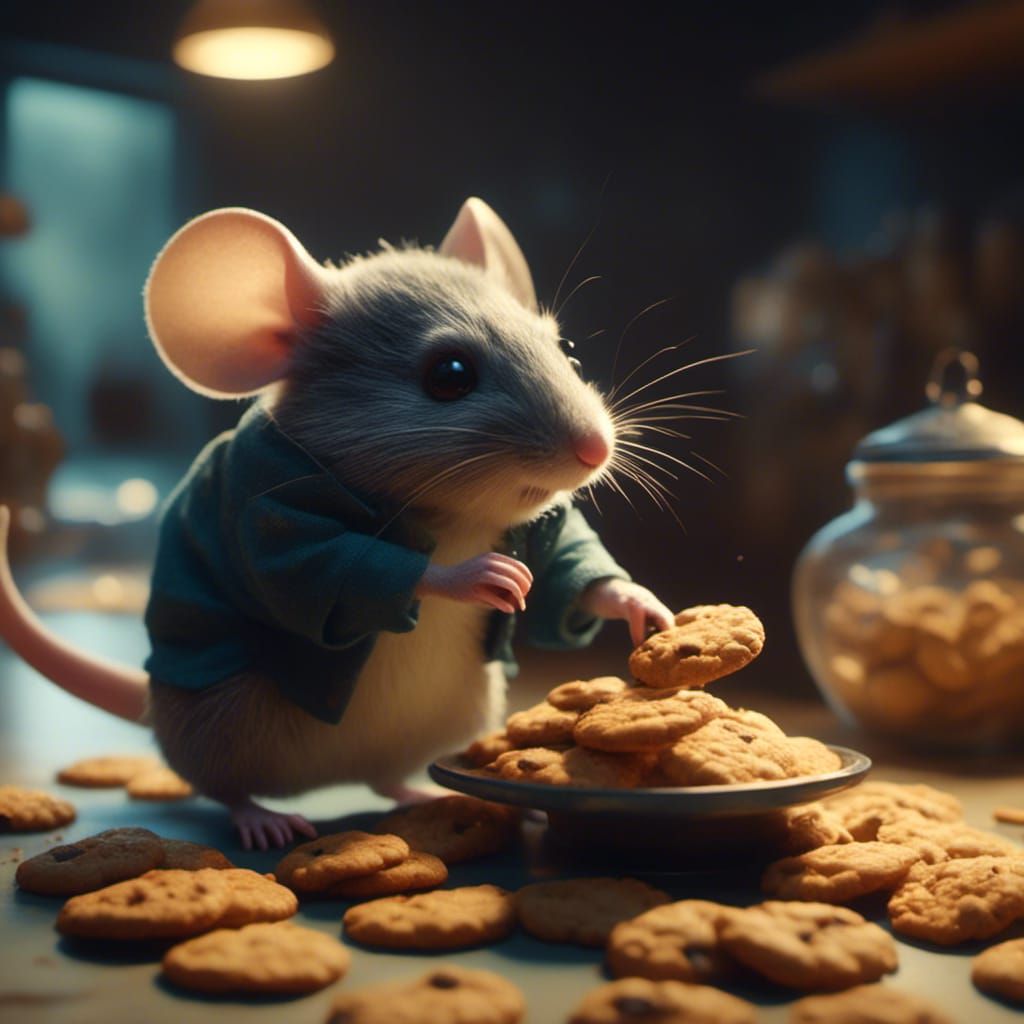 Charming Mouse Steals Cookies: Cinematic Film Still